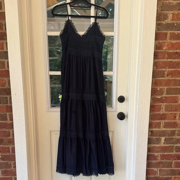 ANTONIO MELANI Mikaela Navy Lace Trim Maxi Dress - Picture 8 of 11